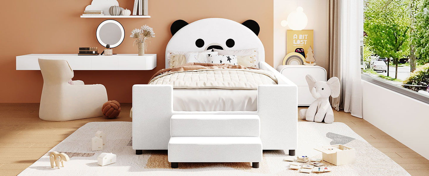 Upholstered Daybed With Bear Shaped Headboard, Hydraulic System And Breathable Fence