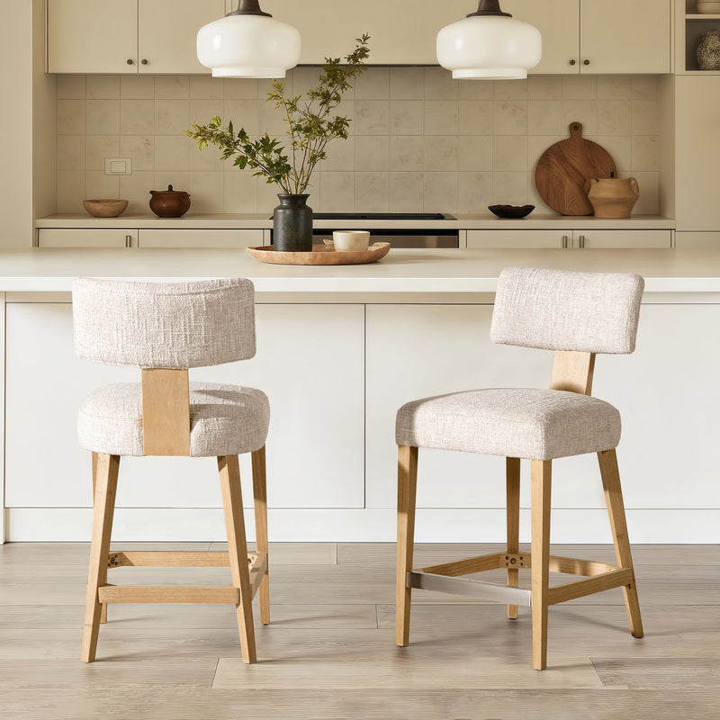 Penny - Round Arched Upholstered Counter Stool (Set of 2) - Travertine Beige