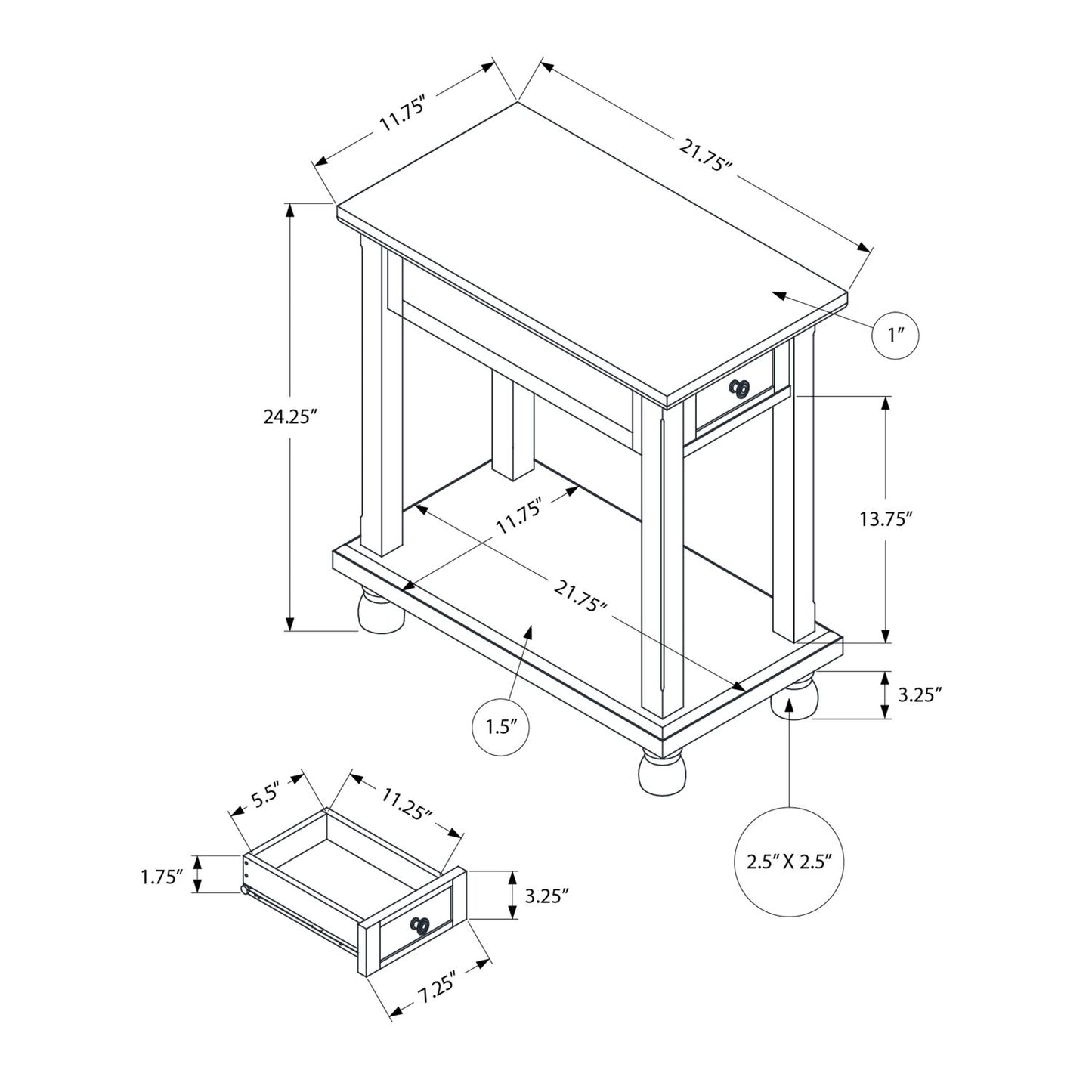 Accent End Table, Storage Drawer, Traditional - Espresso