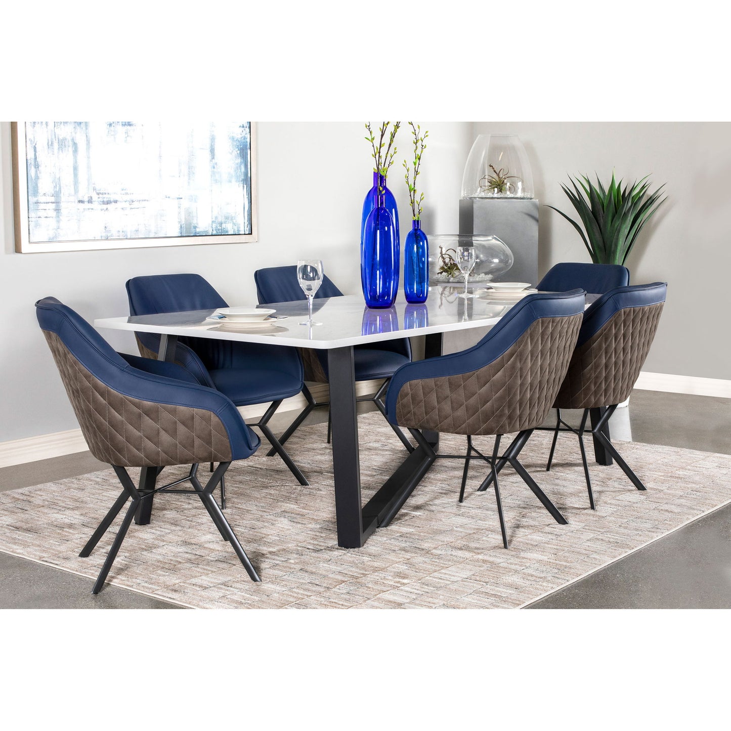Upholstered Dining Chairs (Set of 2) Retro Bucket Seat - Blue