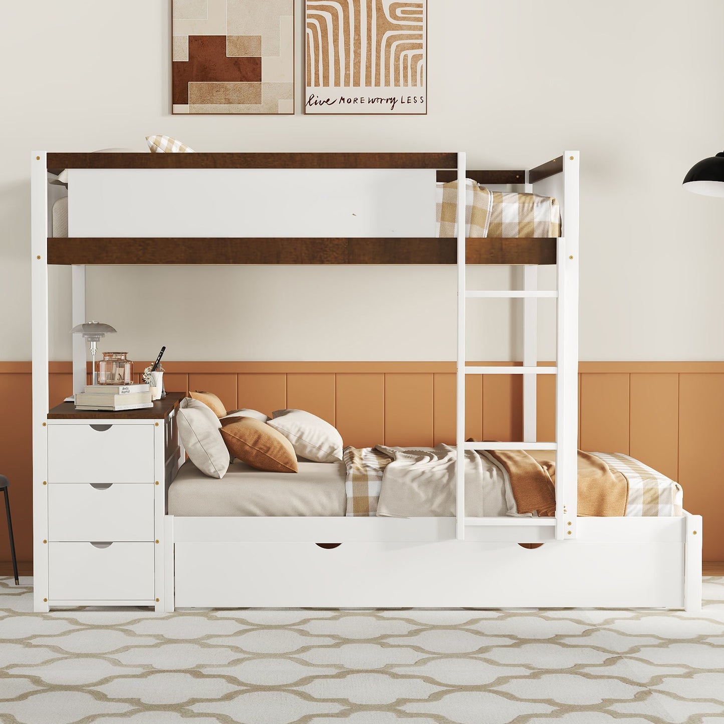 Bunk Bed With Twin Size Trundle, Storage And Desk
