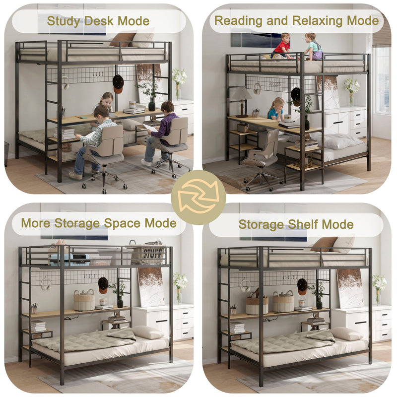Ethan - Bunk Bed With Desk, Charging Station, Storage Shelves