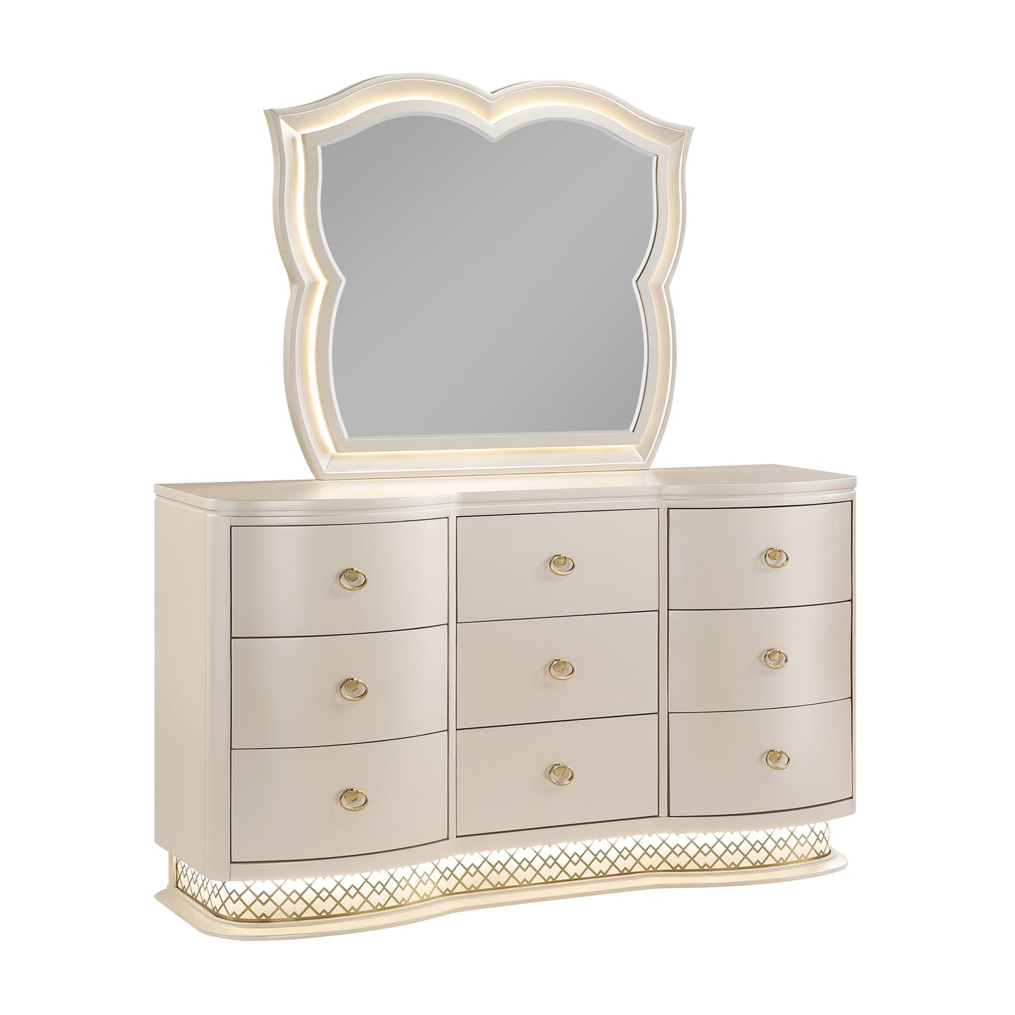 Flora - Framed Mirror With LED Lighting (Dresser Not Included) - Champagne