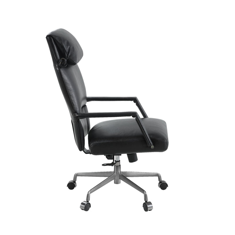 Dart Vintage Black Top Grain Leather & Iron Swivel Office Chair