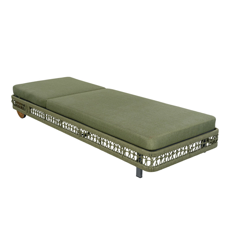Outdoor Chaise Lounge With Wheels, 5 Position Adjustable Backrest