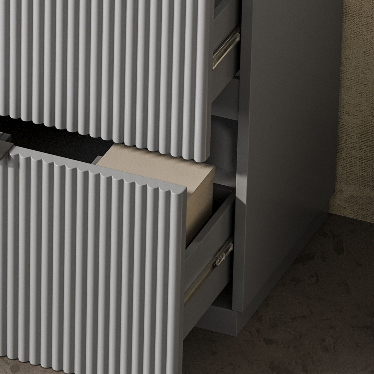 Fluted Bathroom Vanity With Ceramic Sink, Freestanding Cabinet