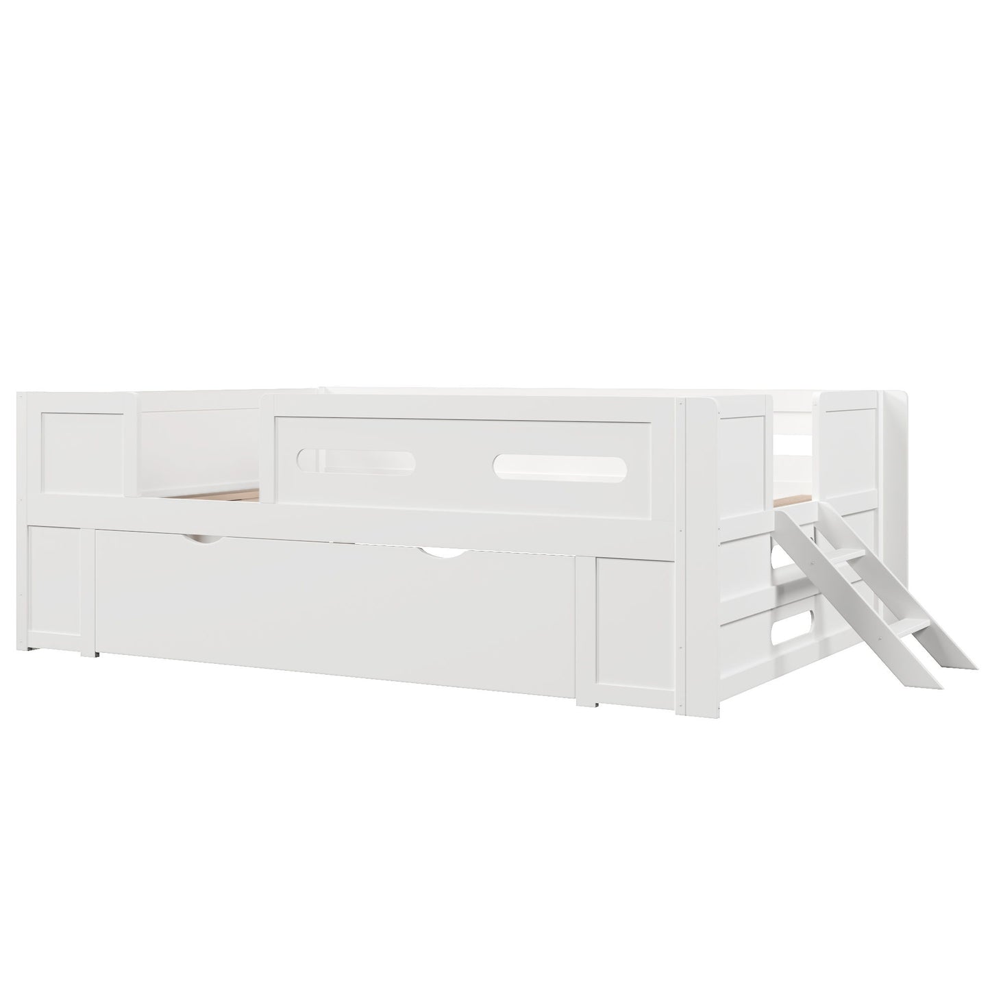 Platform Bed With Guardrail And Drawer