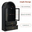Arched Top Storage Cabinet With Fixed 2 Tier Shelves, 2 Large Drawers