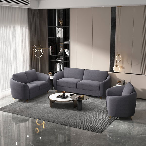 Yuina - 3 Pieces Living Room Set - Gray