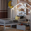 House Bed With Upholstered Sofa, Wireless Charging Station, Shelves And 2 Drawers