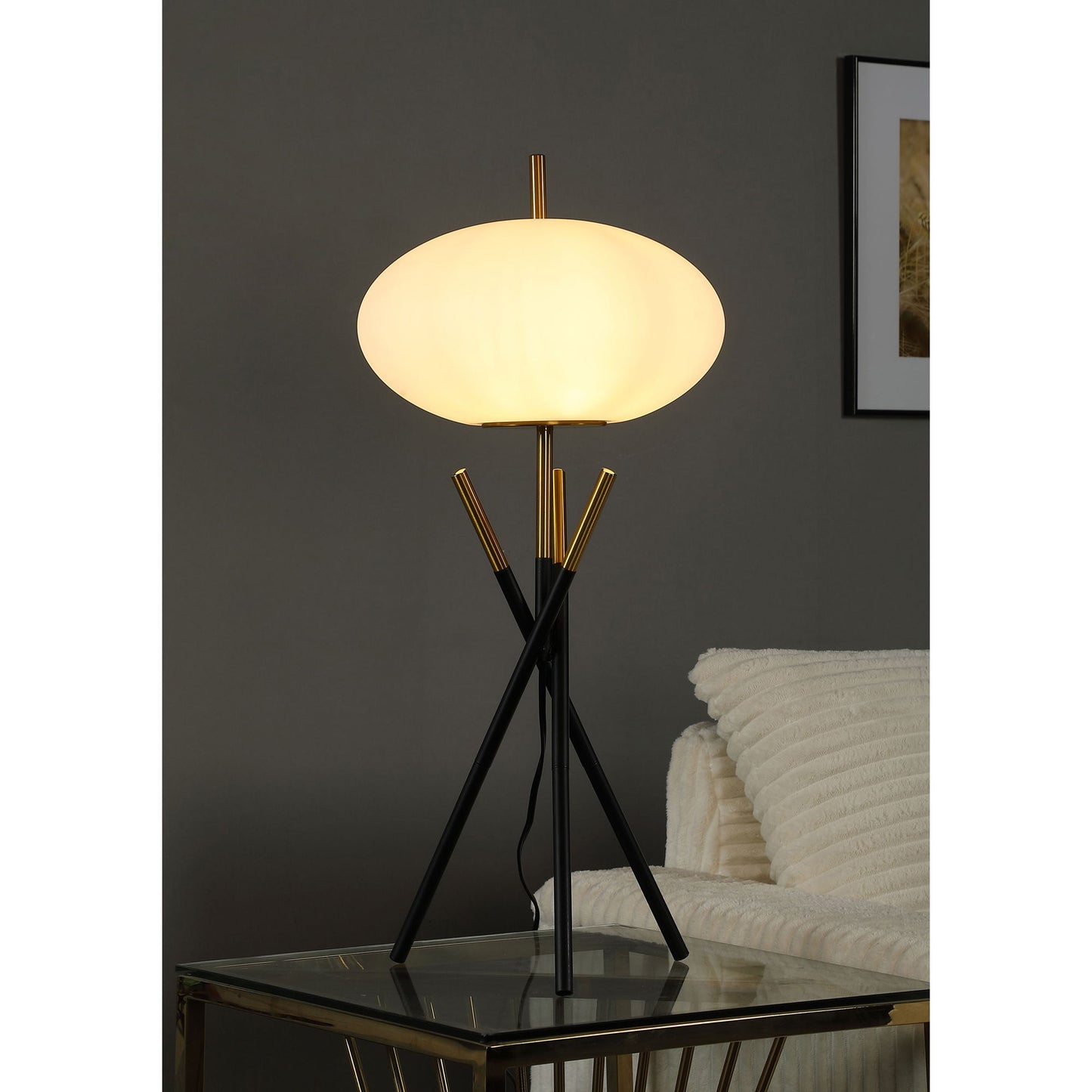 Clarendon - Orb Shade Tripod Table Lamp Desk & Bedside Lamp - Black