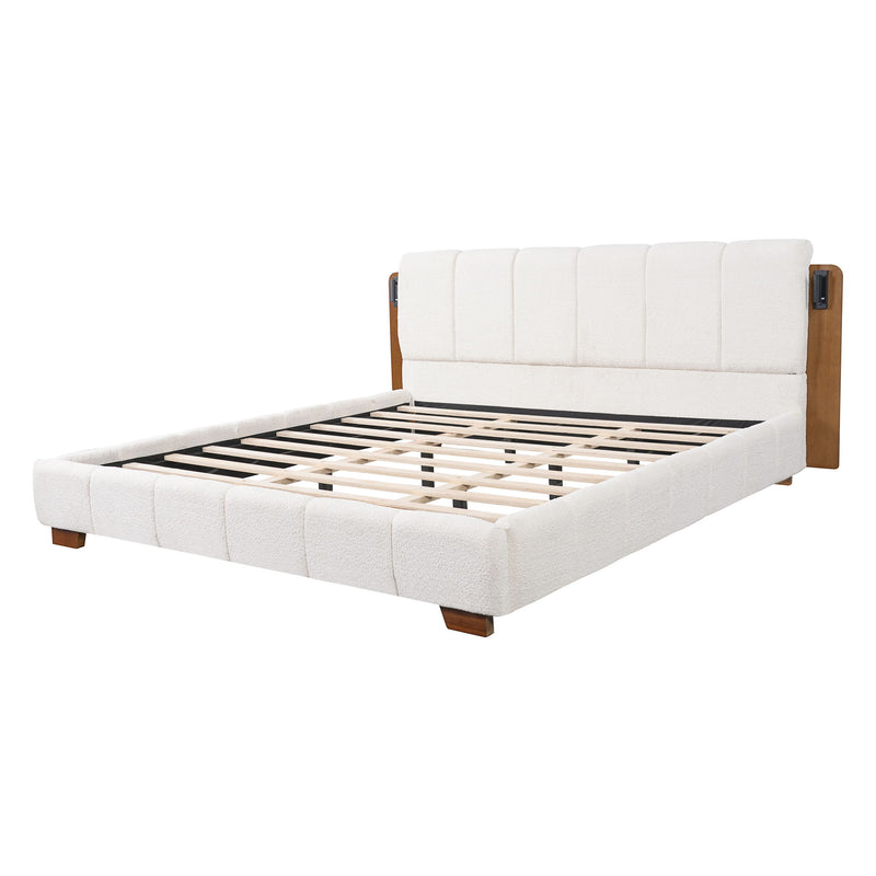 Modern Upholstered Platform Bed Frame With Built-In Reading Lights