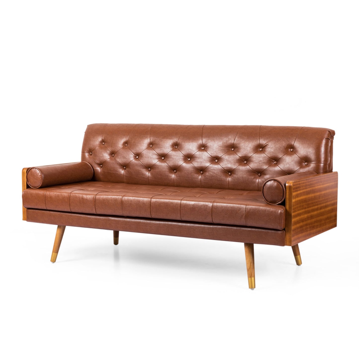 Adelaide - Tufted Sofa With Rolled Accent Pillows - Light Brown