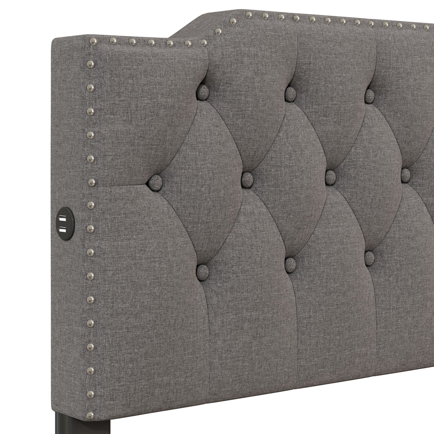 Upholstered Platform Bed With 2 Drawers And 2 Sets Of USB Ports On Each Side, Fabric