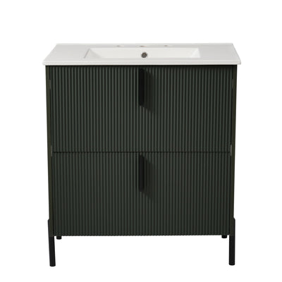 Bathroom Vanity With Ceramic Sink, Fluted Design