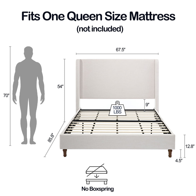 Harper - Cama tapizada con cabecero alto / Cabecero alto / Elegancia sencilla / No necesita somier