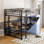 Loft Bed With Desk, Shelves, Power Outlet, LED Light And Wardrobe