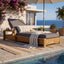 Chaise Lounge With Armrests, 2 Fold Cushion Set, 3 Position Adjustable Backrest, For Patio Pool - Dark Gray / Teak