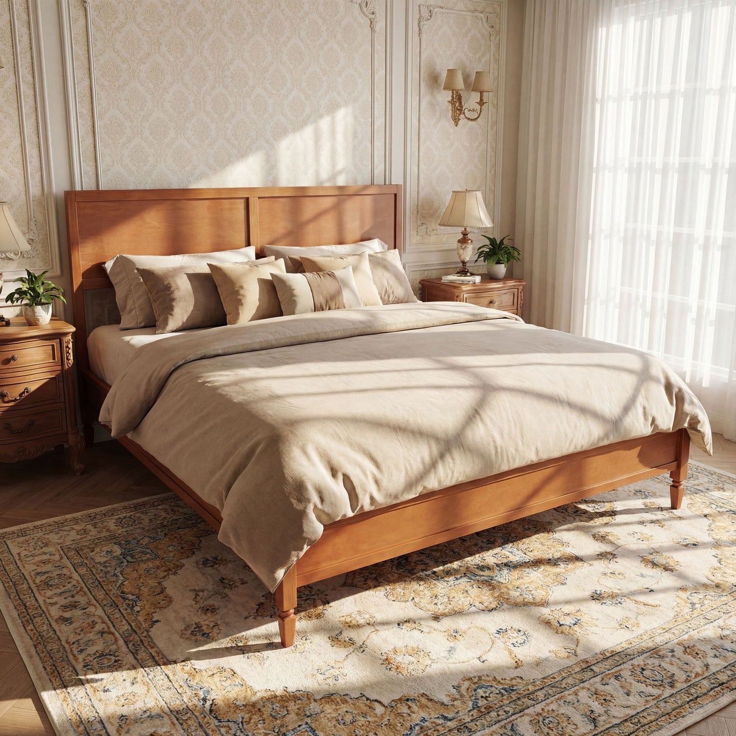 Classic Platform Bed Frame With Panel Headboard