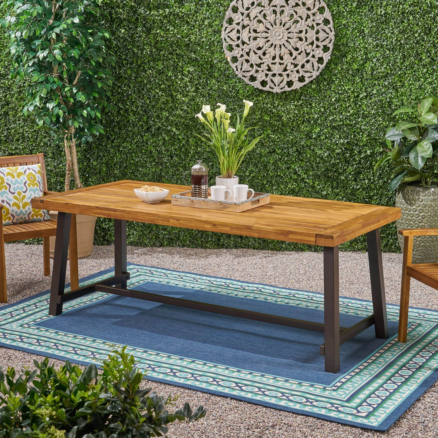 Equilibrium - Outdoor Dining Table With Wooden Frame And Slat Top