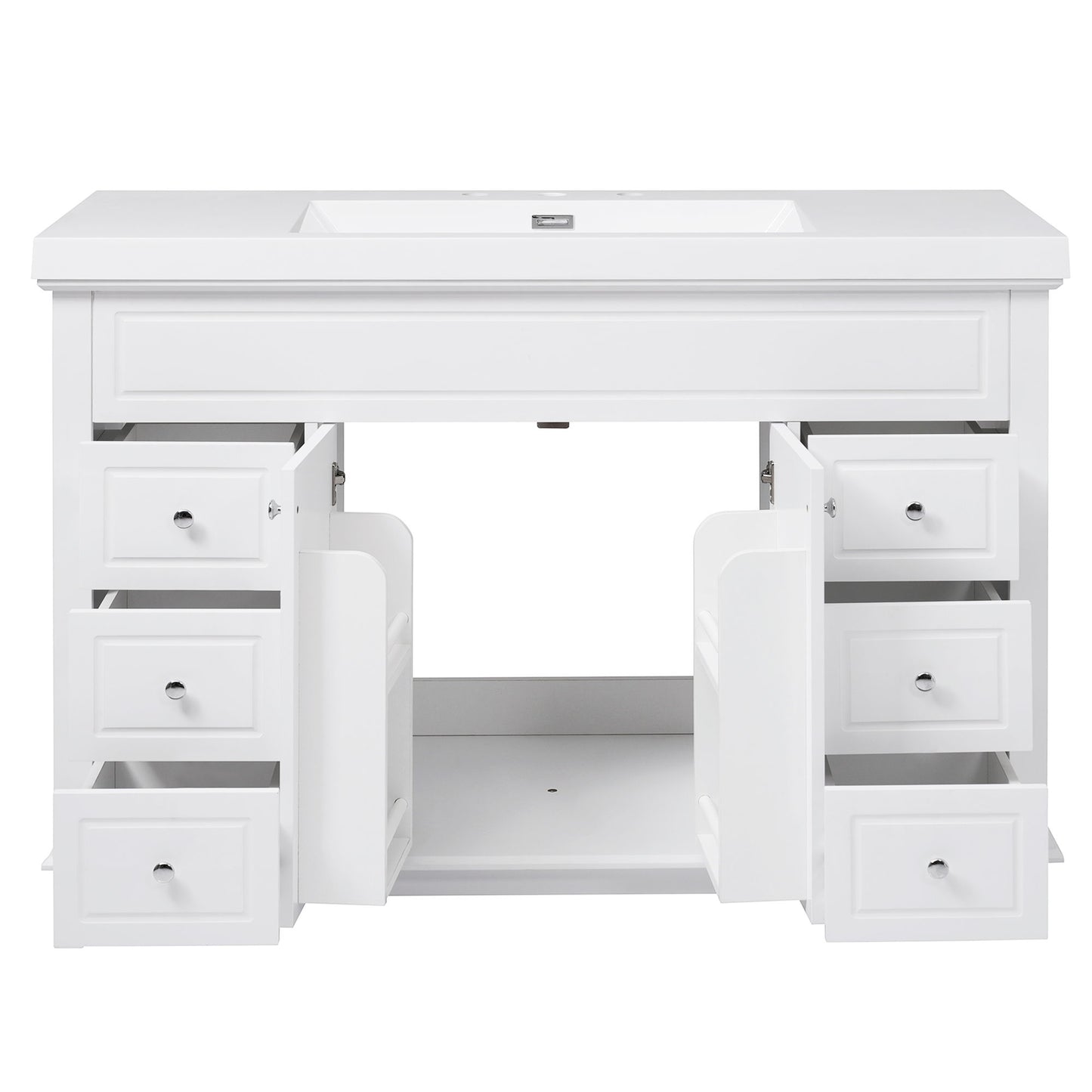 Bathroom Vanity & Sink, 6 Soft Close Drawers & Double Doors - White