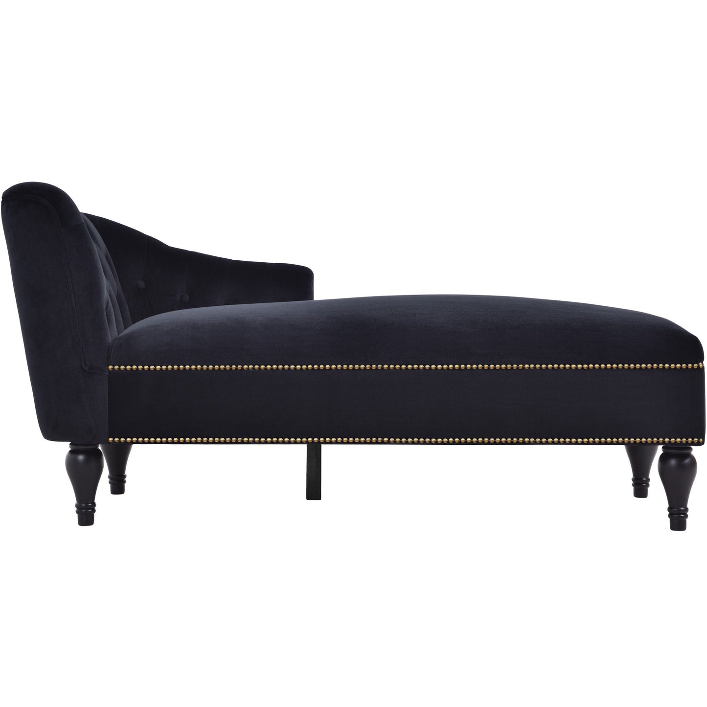 Velvet Chaise Lounge, Button Tufted Right Arm Facing Lounge Chair With Nailhead Trim For Living Room - Black