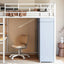 Loft Bed With Desk, Shelves, Power Outlet, LED Light And Wardrobe