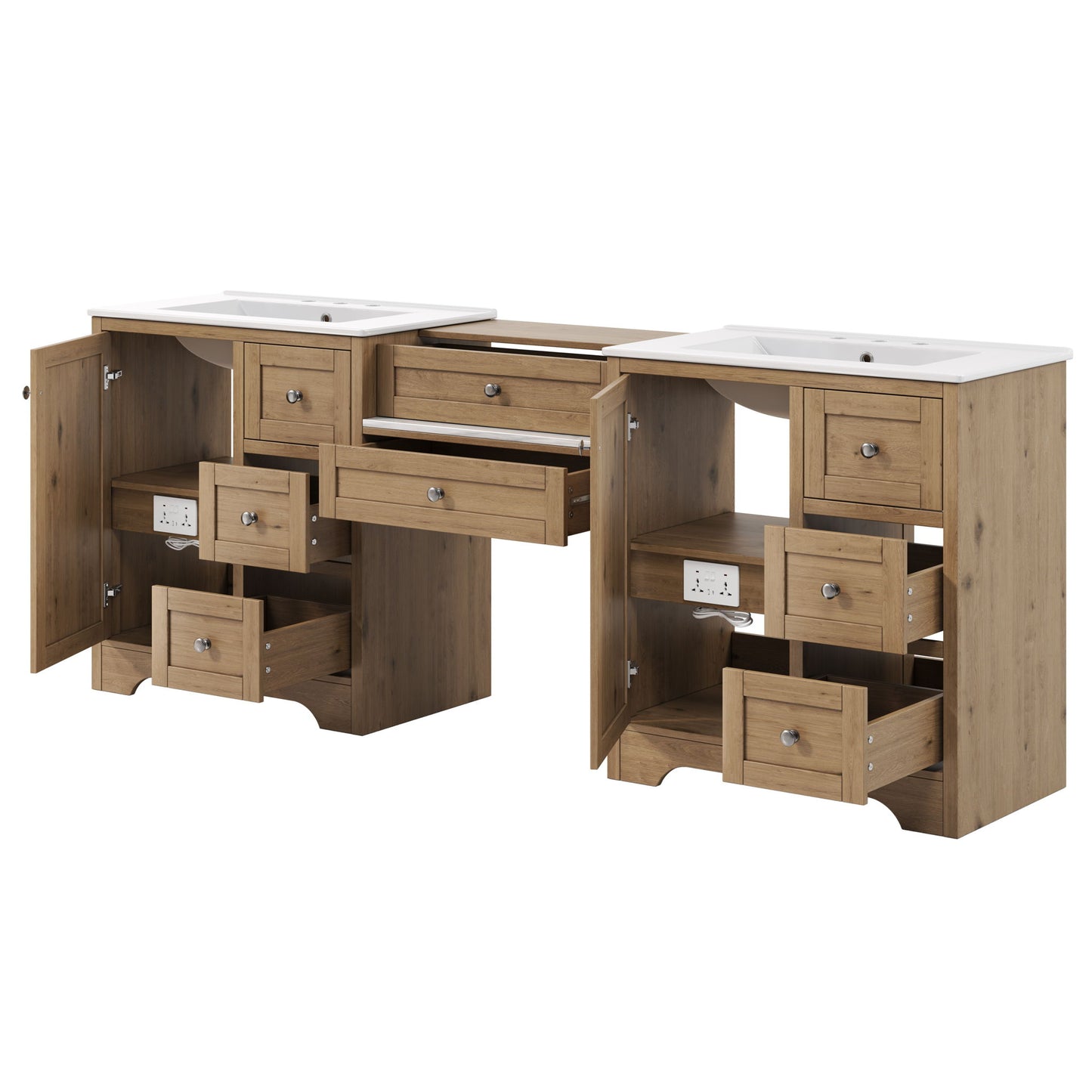 Double Sink Bathroom Vanity With Countertop, 2 Ceramic Sinks, 6 Drawers, Soft Close Design
