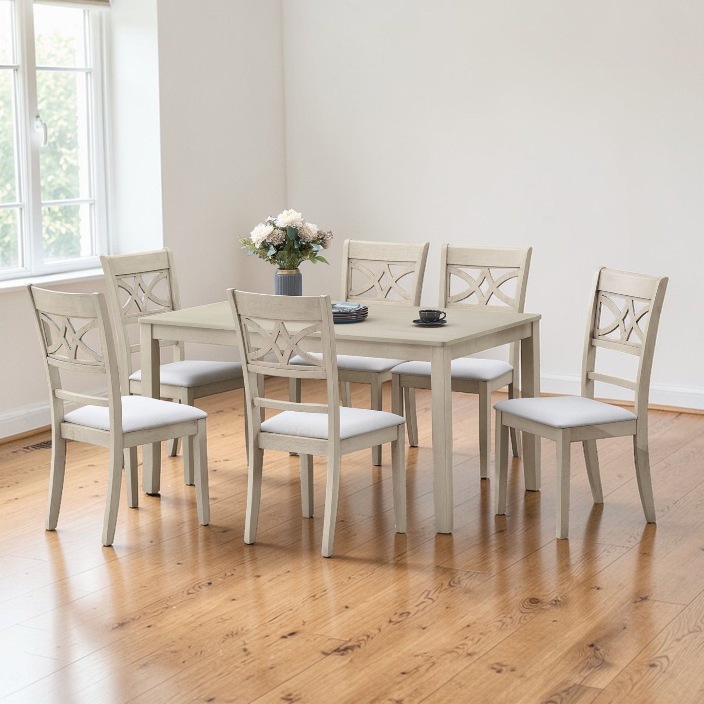 Ferris - 7 Piece Dining Set With Cross Back Chairs And Rectangular Table - Antique White