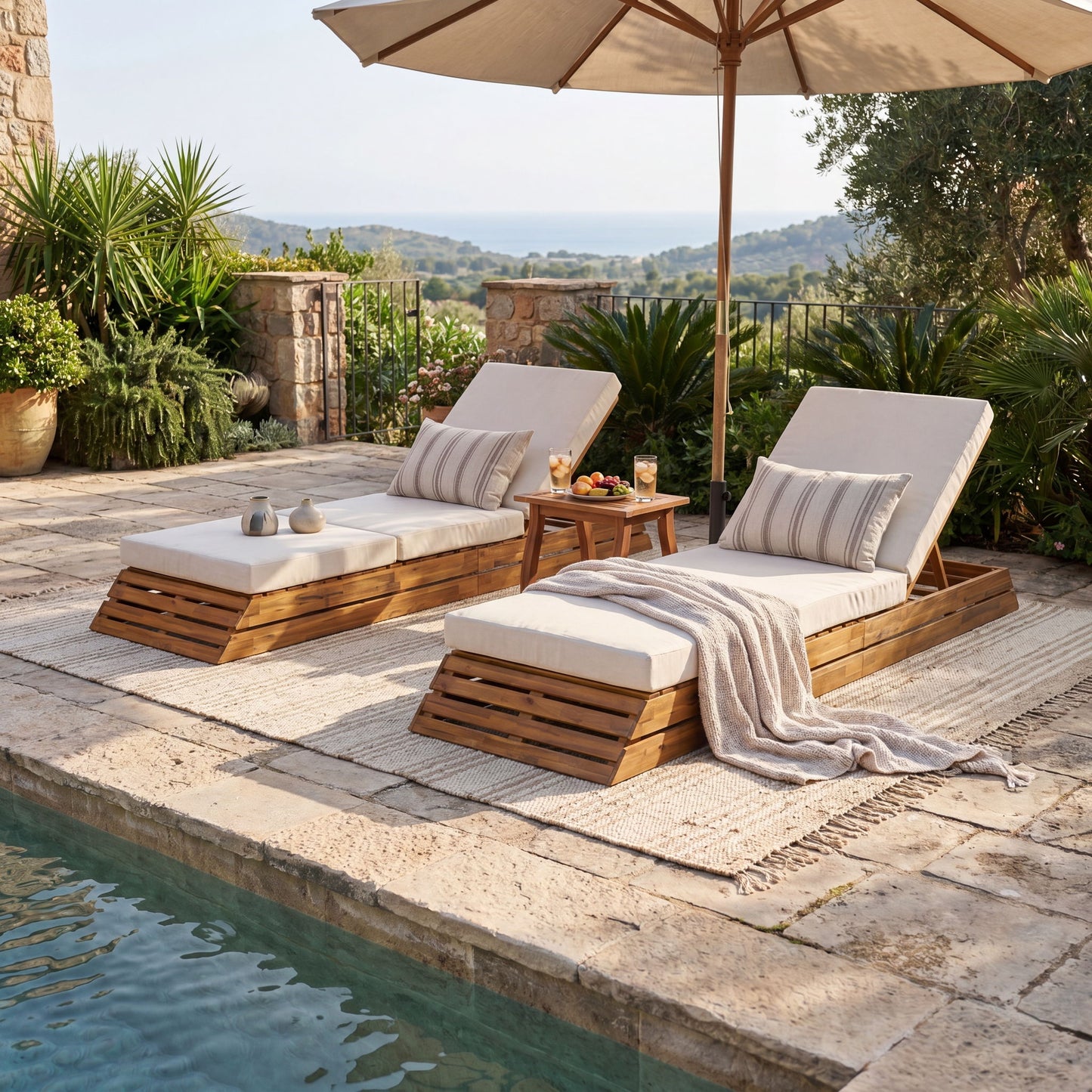 Chaise Lounge Set With Cream 3 Fold Cushion, 3 Position Adjustable Backrest