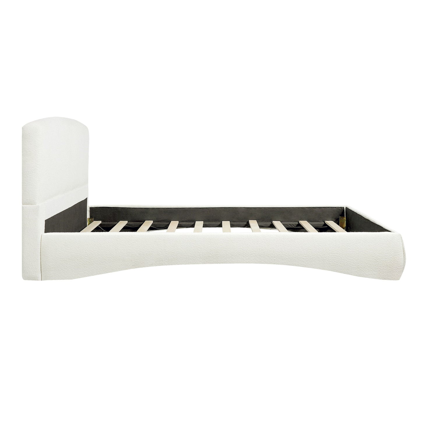 King Curved Upholstered Bed With Smart Ambient Lighting - Cream