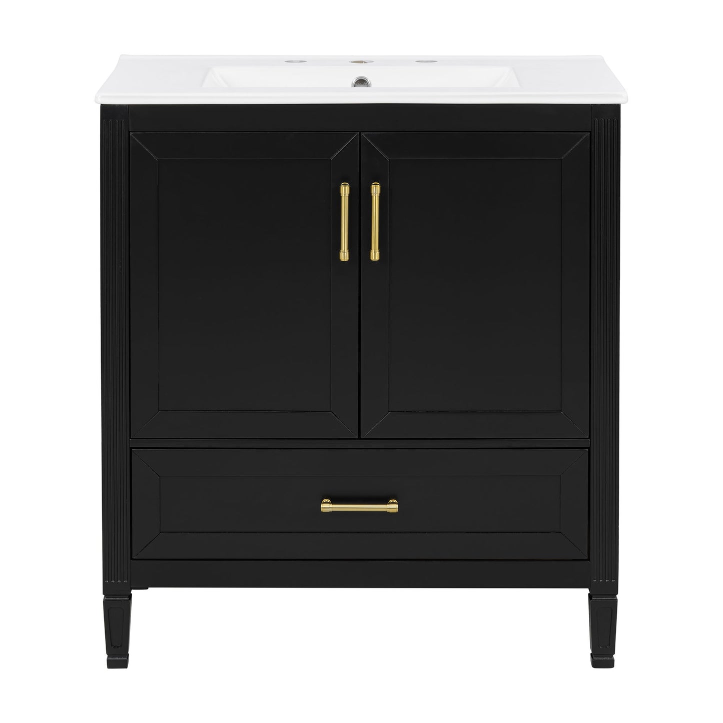 Elegant Fluted Bathroom Vanity With Sink, Soft Close Doors & Drawer