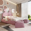 Full Upholstered Platform Bed With Cartoon Ears Headboard And LED Light - Pink