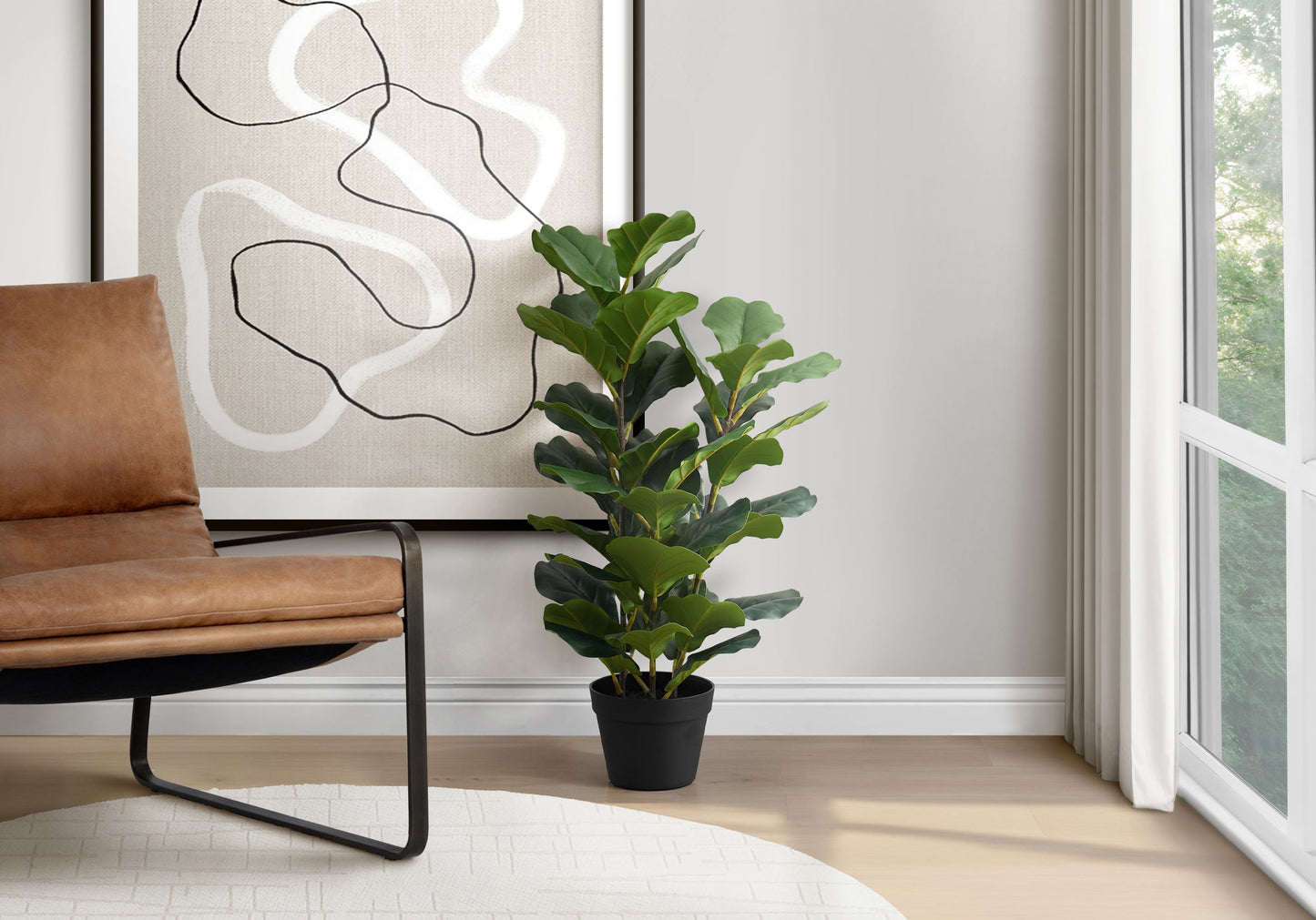 32" Tall, Artificial Plant, Fiddle Tree, Indoor, Faux, Fake, Floor, Greenery, Potted, Real Touch, Decorative - Green / Black
