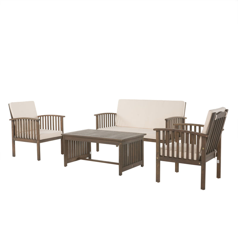 4 Piece Set Outdoor Chat Set With Water Resistant Cushions