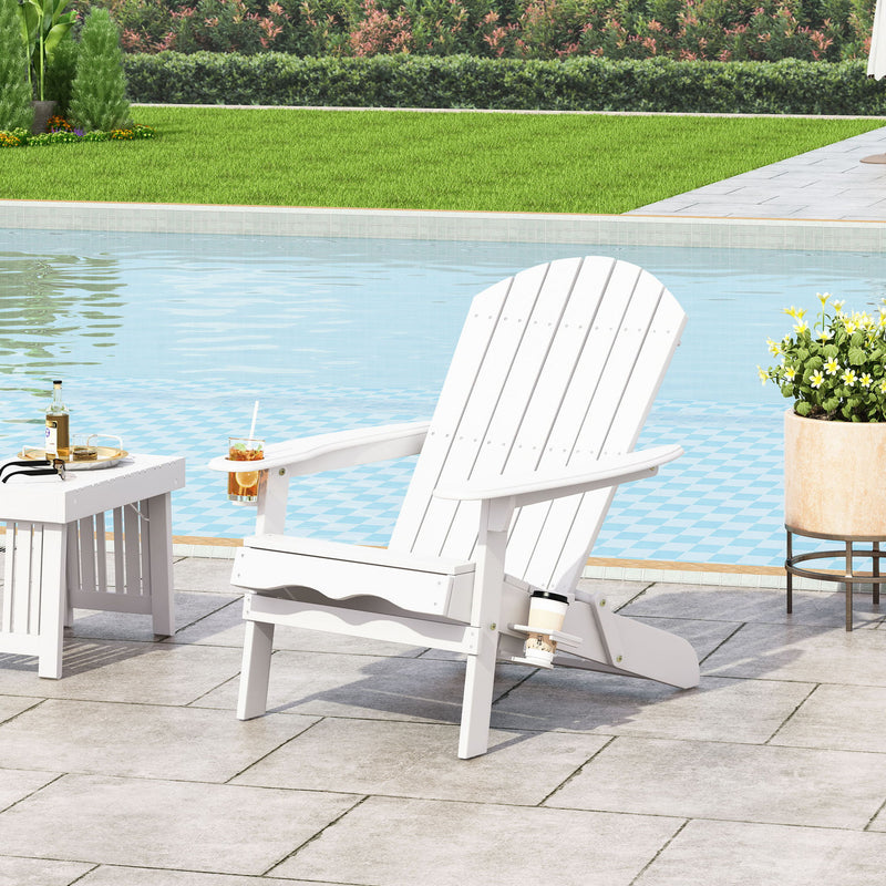Zenithia - Outdoor Foldable Adirondack Chair With 2 Cup Holders - White