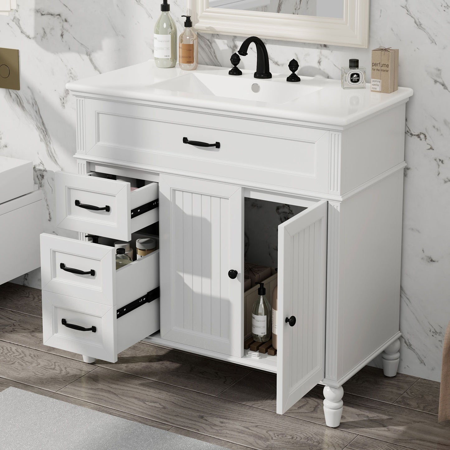 Bathroom Vanity With Sink, 2 Doors 2 Drawers, Freestanding Design