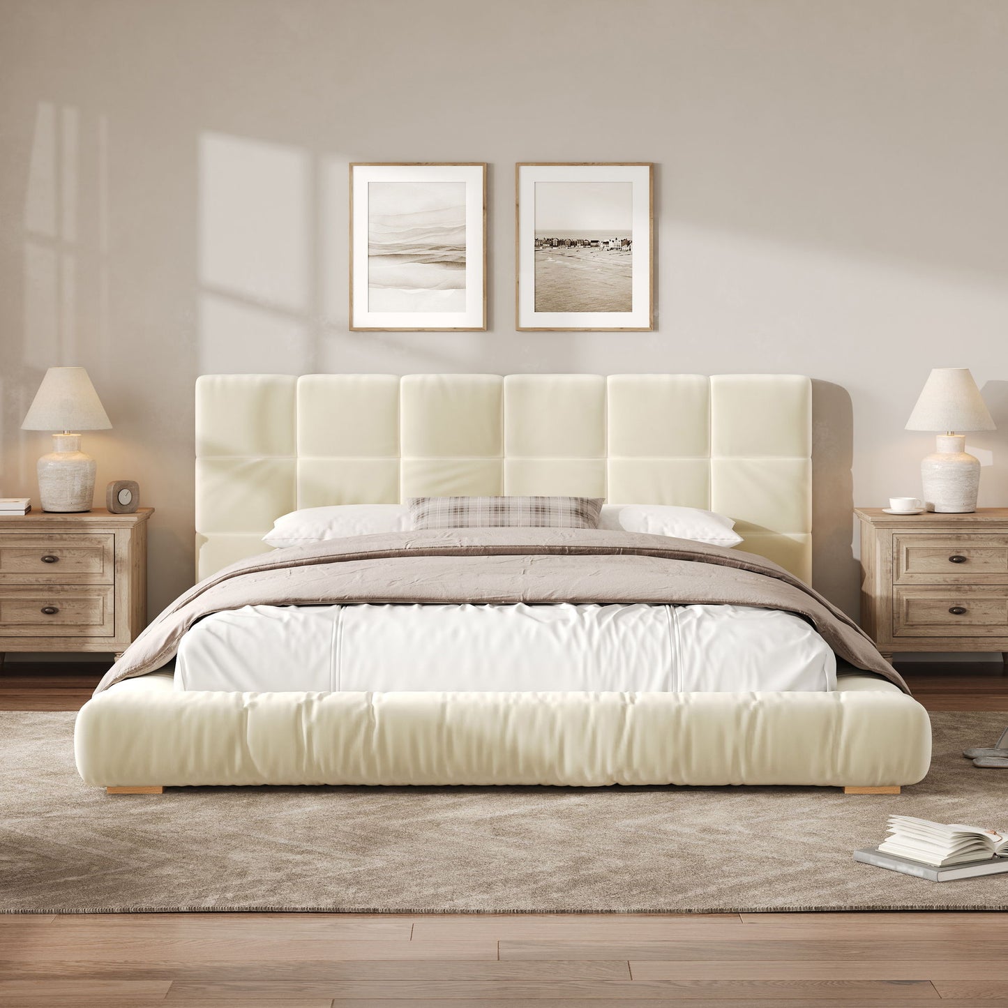 Upholstered Platform Bed Frame With Tufted Headboard