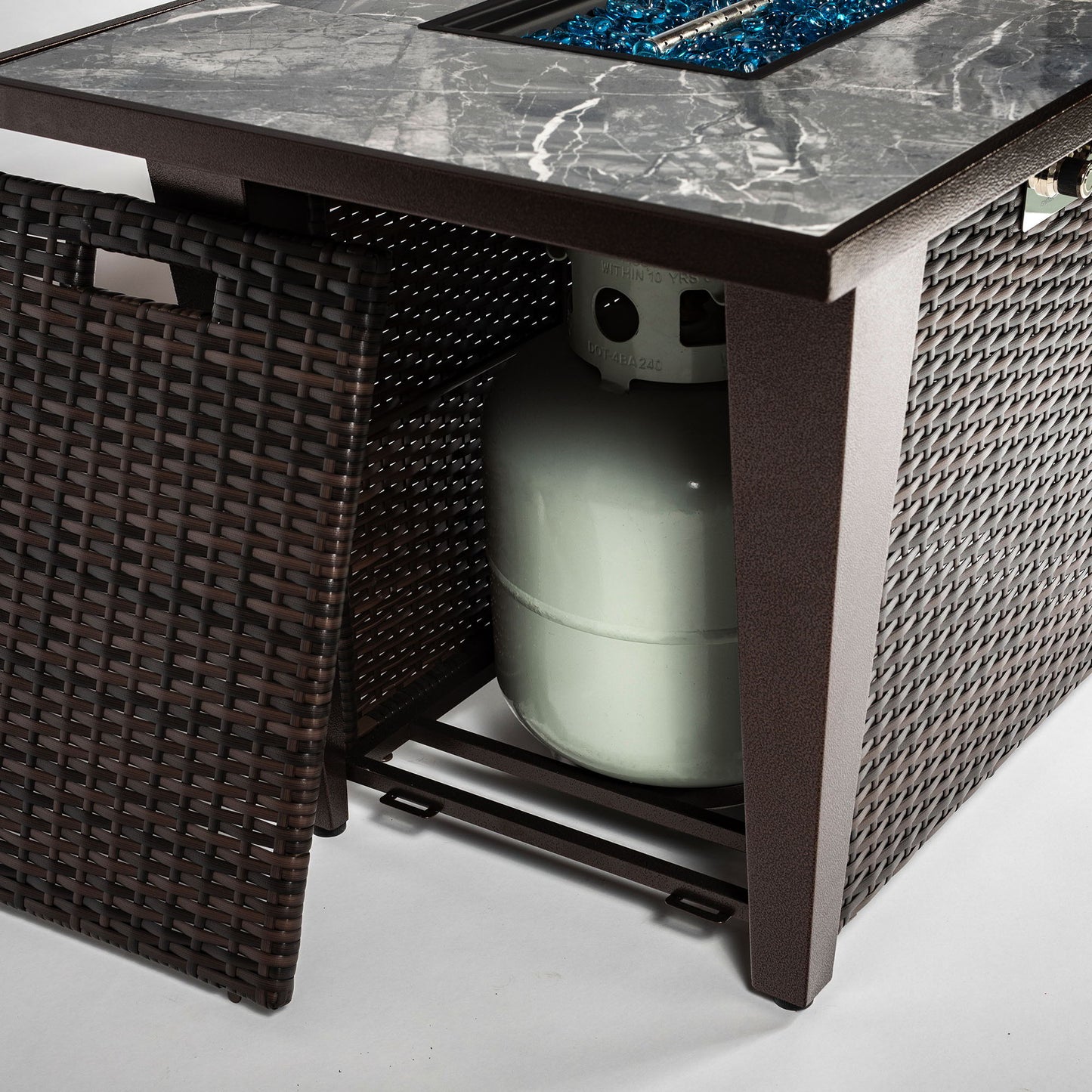 Fire Pit Table, Glass Wind Guard And Rain Cover, Lid - Brown