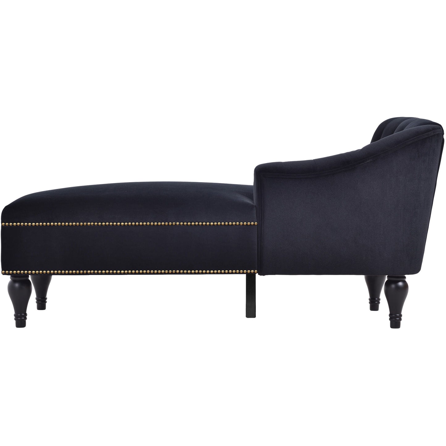 Velvet Chaise Lounge, Button Tufted Right Arm Facing Lounge Chair With Nailhead Trim For Living Room - Black