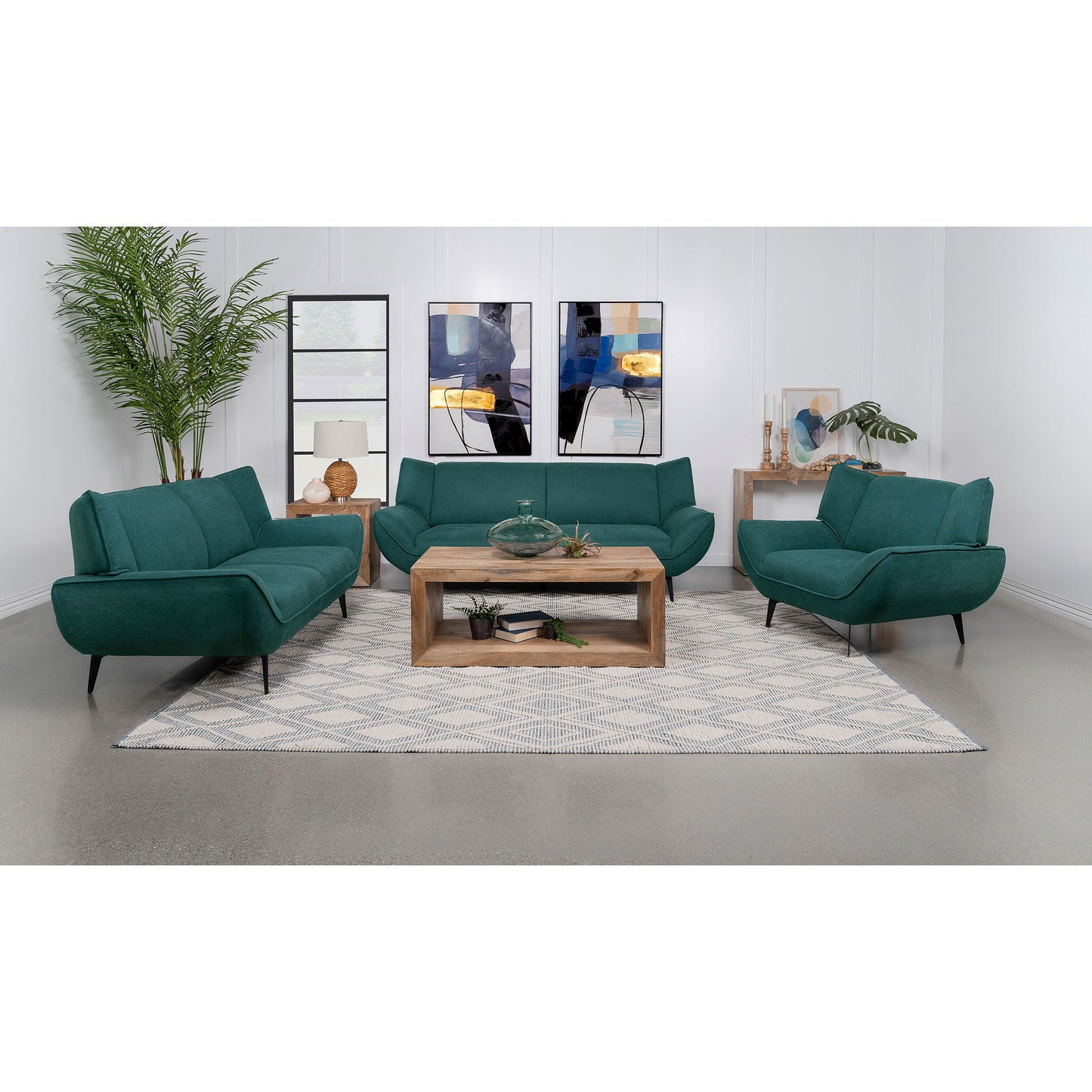 Logan - Flared Arm Loveseat Lounge Sofa - Teal Blue