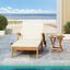 Versatile Chaise Lounge With Wheels Acacia Wood Recliner For Patio - Cream