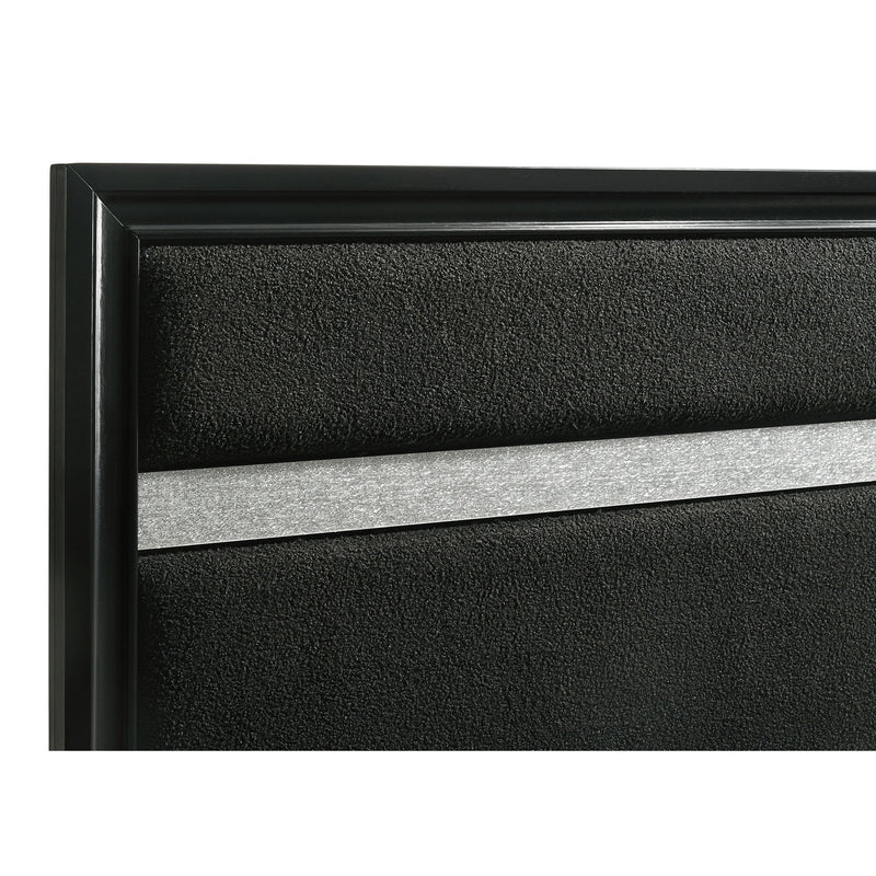 Panel Bed With Padded Headboard And Glittering Accent Stripes