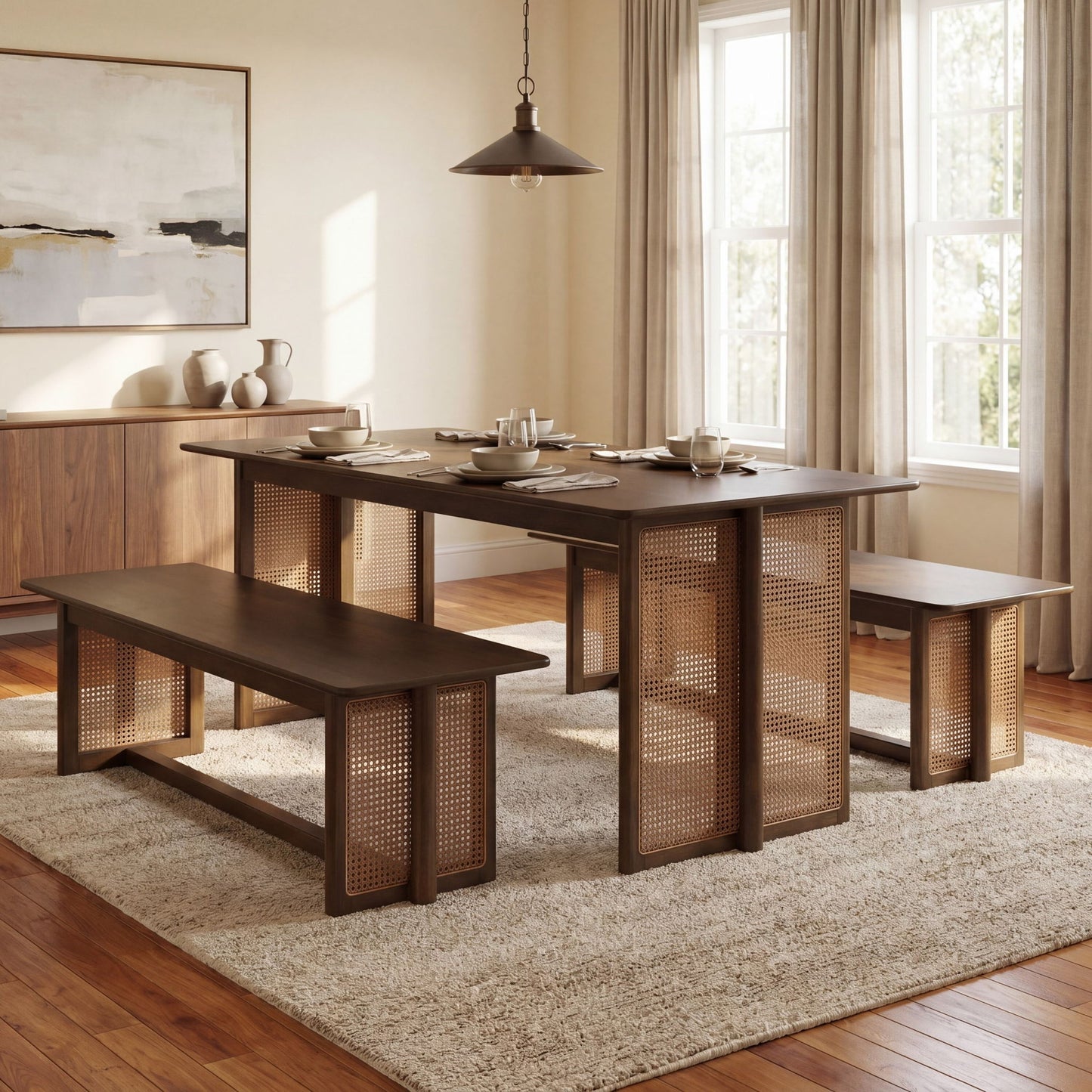 Dining Set, 1 Table & 2 Benches