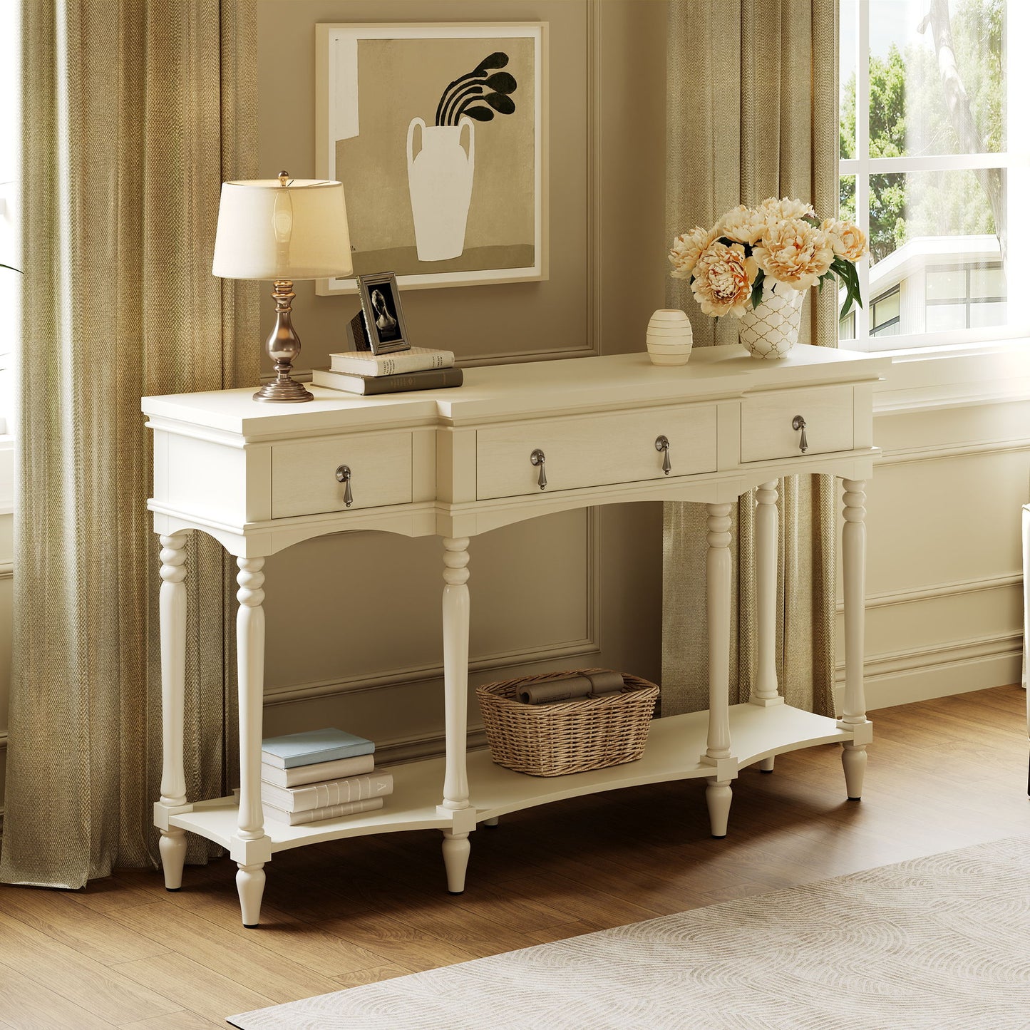 Retro Console Table With 3 Soft Close Drawers