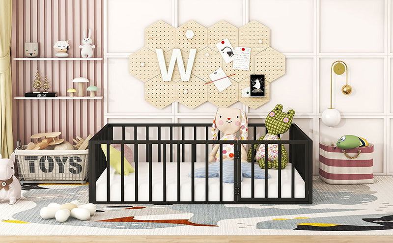 Metal Floor Bed Frame With Fence And Door