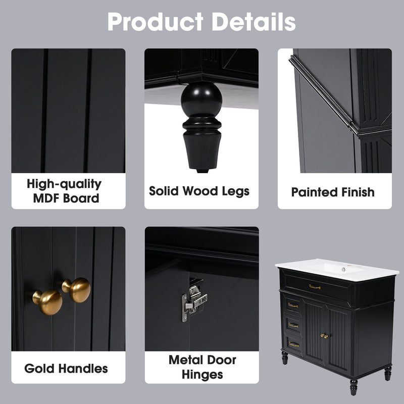 Bathroom Vanity With Sink, 2 Doors 2 Drawers - Black