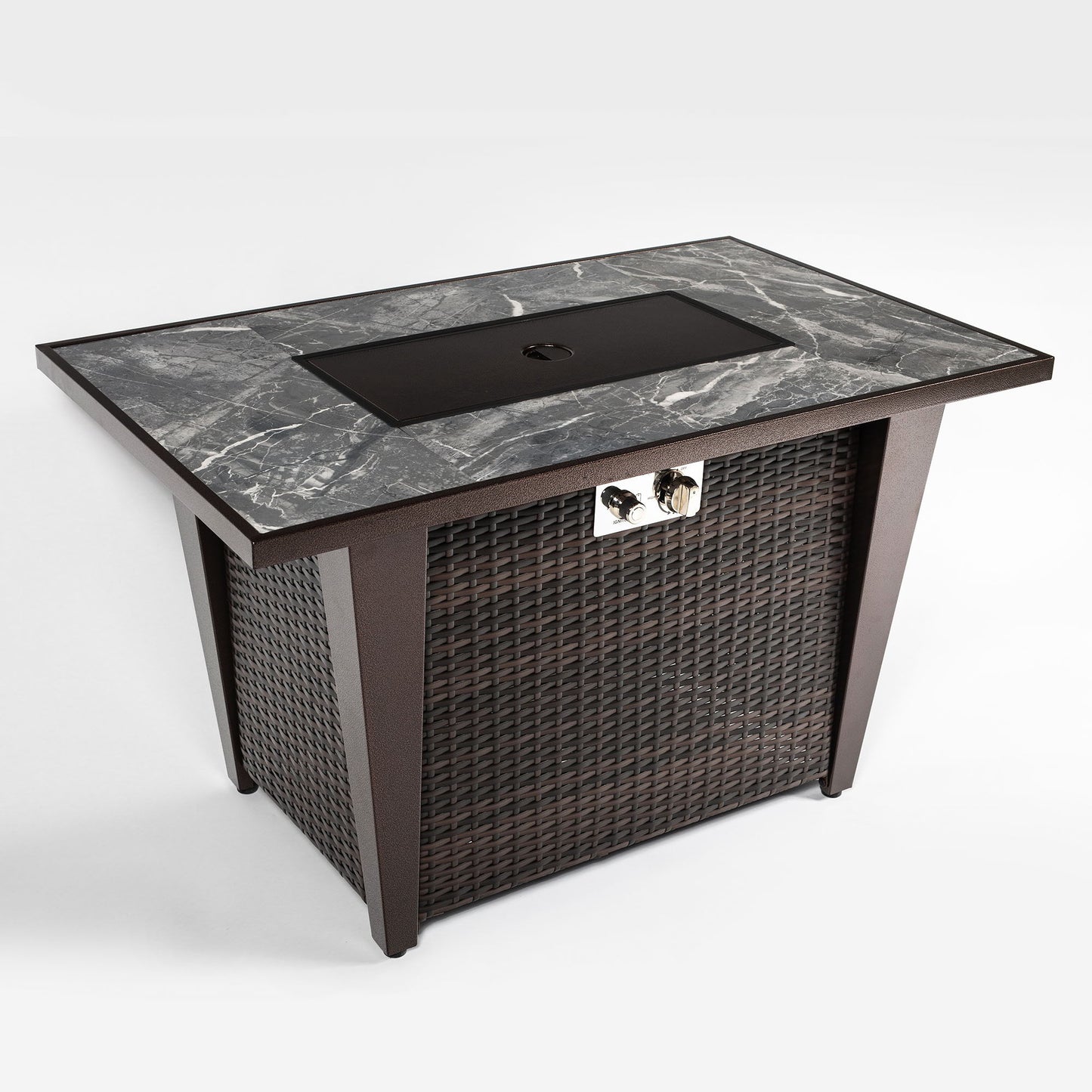 Fire Pit Table, Glass Wind Guard And Rain Cover, Lid - Brown