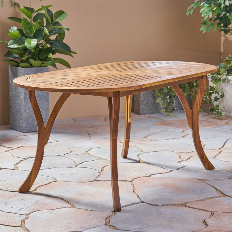 Outdoor Table With Smooth Lines, Slat Top - Teak
