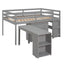 Loft Low Study Bed With Cabinet, Shelves And Rolling Portable Desk, Multiple Functions